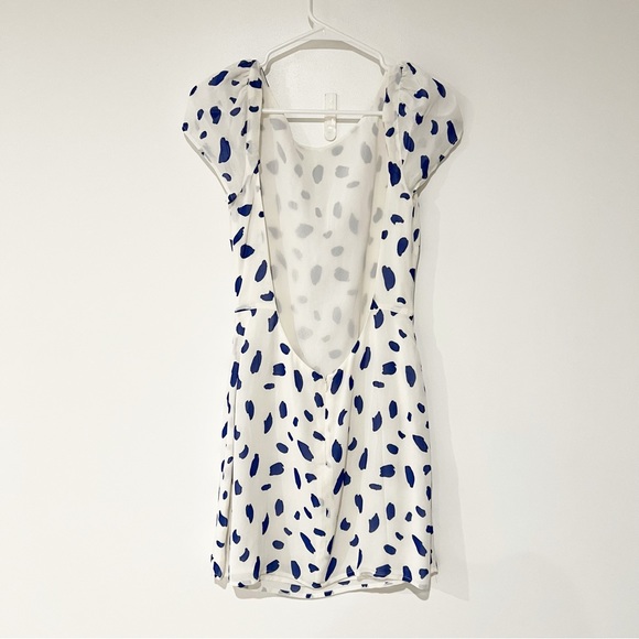 Reformation Ivette Dalmatian Polka Dot Blue Spotted Low Scoop Back Mini Dress - Picture 2 of 7